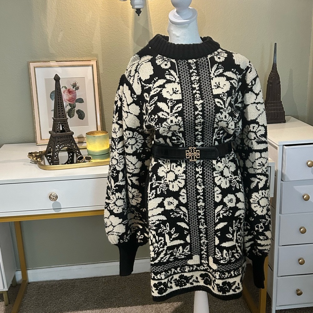 FARM RIO Black Pineapple Garden Mini Sweater Dress
